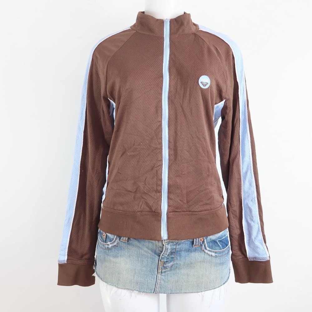 roxy brown mesh track jacket | y2k 2000s sporty zip up